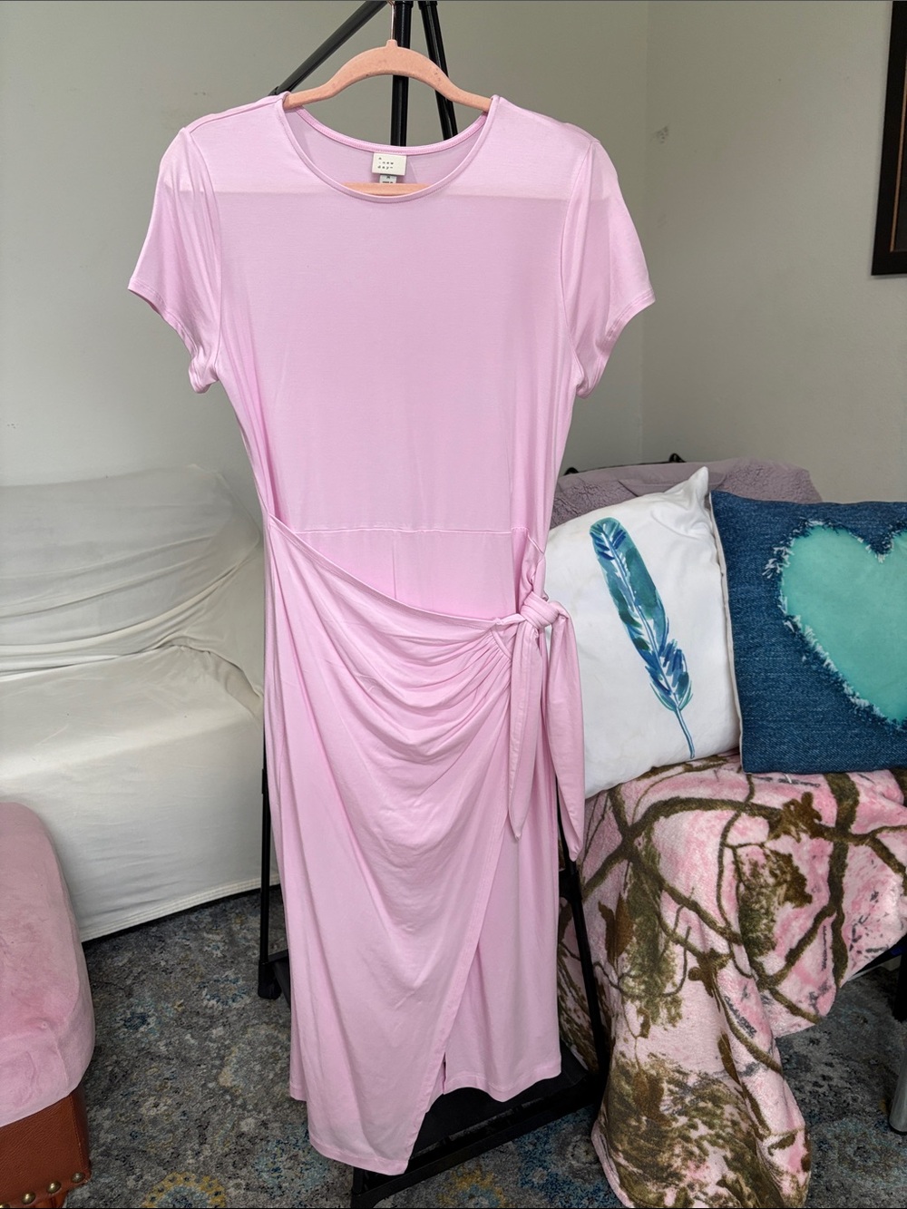 a new day Light Pink Side-Tie Midi Dress
